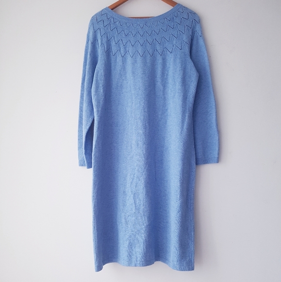 TALBOTS Blue Knit Pointelle Detail Wool Blend Sweater Dress - Picture 10 of 10